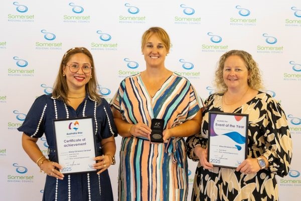 Somerset Event of the Year 2025 was awarded to the Kilcoy Christmas Carnival. Pictured: committee members Estela Amber, Jaye-Lea Francis and Calli Ihle.
