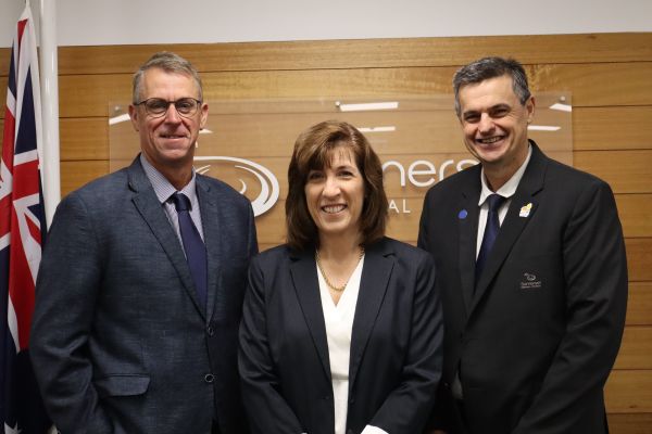 CEO Andrew Johnson, new CFO Donna Gregory and Mayor Jason Wendt